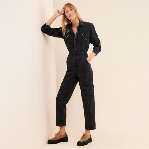 UO BDG Bella Zip Front Coverall Jumpsuit in Black - sz Large - Picture 1 of 11